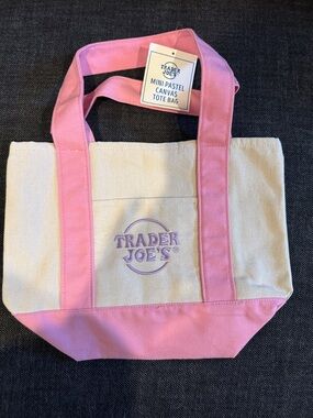 Trader Joe's Pink & Cream Mini Canvas Tote